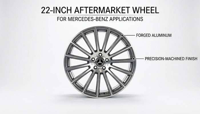 Guide on choosing 22-inch rims for Mercedes, highlighting size, material, load, esthetics, and performance factors