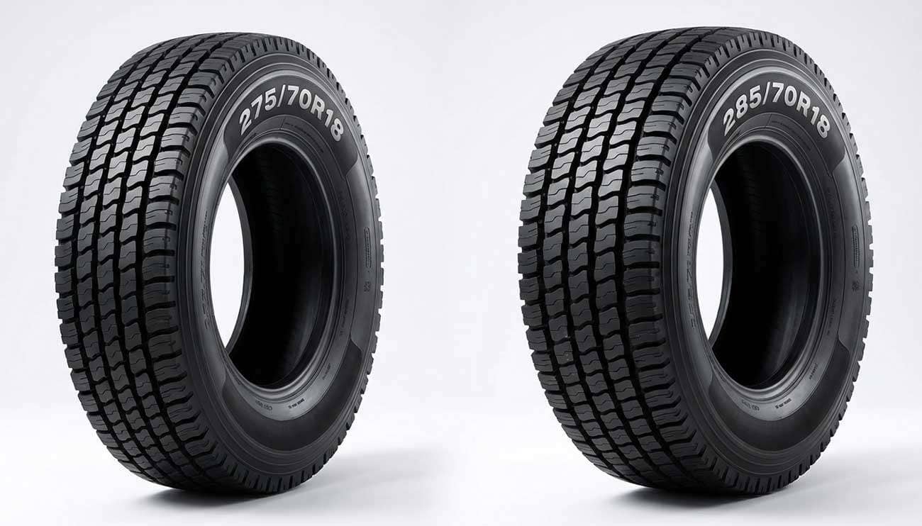 275 vs 285 tire size comparison showing width and performance differences for trucks and SUVs
