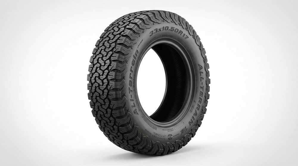 33 inch all-terrain tire showing sidewall and tread design for moderate off-road use