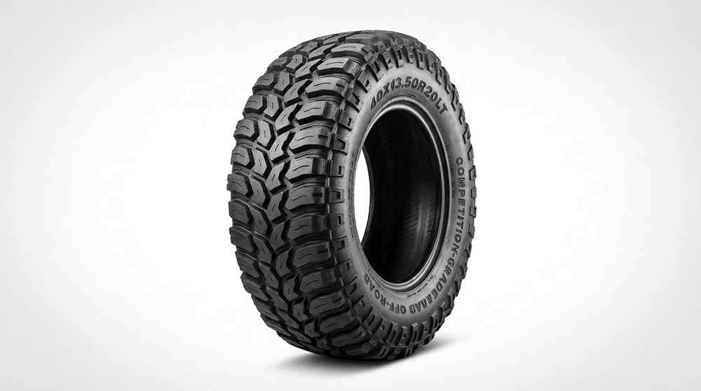 40 inch extreme off-road tire with massive tread blocks for hardcore rock crawling
