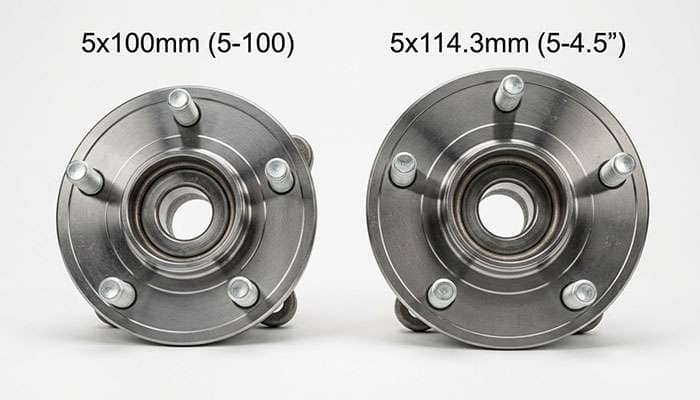 Comparison of 5x100 and 5x114.3 bolt patterns side by side