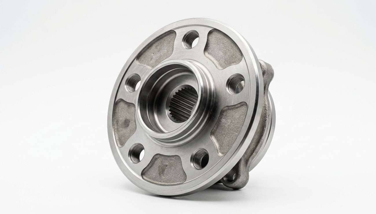 Five-lug alloy wheel hub face showing 5x110 bolt pattern