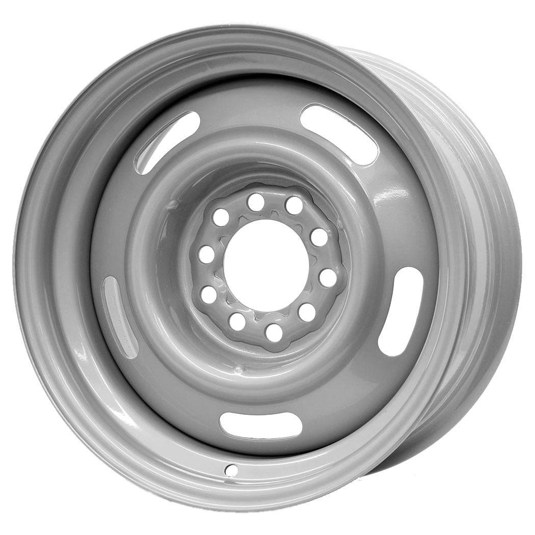 Hot Rod Hanks 55 Rally steel wheel in silver, ready for a trim ring and center cap