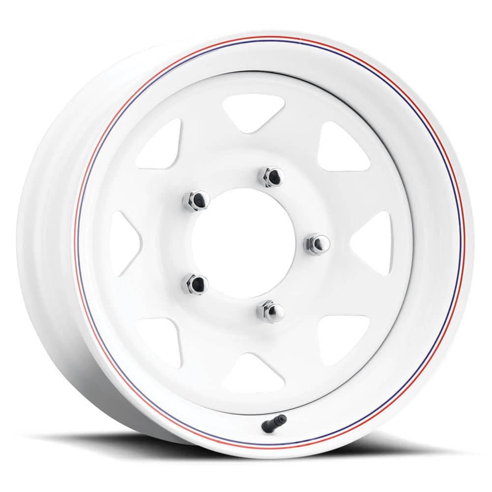 U.S. Wheel 8 Spoke 70 gloss white steel wheel for early Bronco