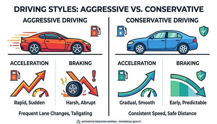 Infographic explaining aggressive driving dangers, psychology, safety tips, and how to avoid becoming an aggressor on the road