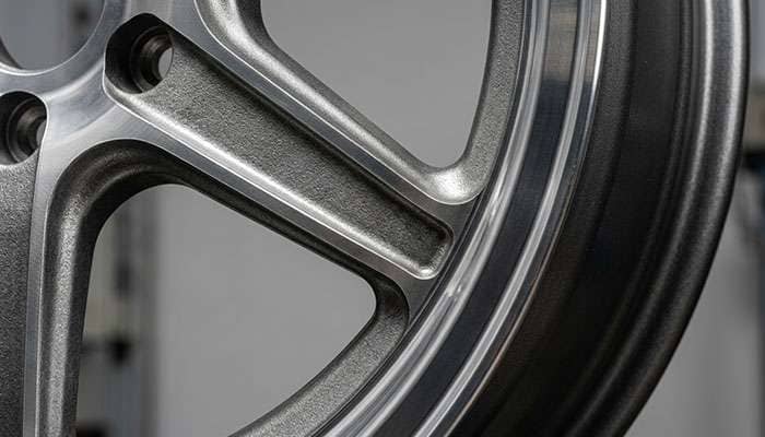 American racing wheel manufacturing detail showing aluminum casting and finishing process