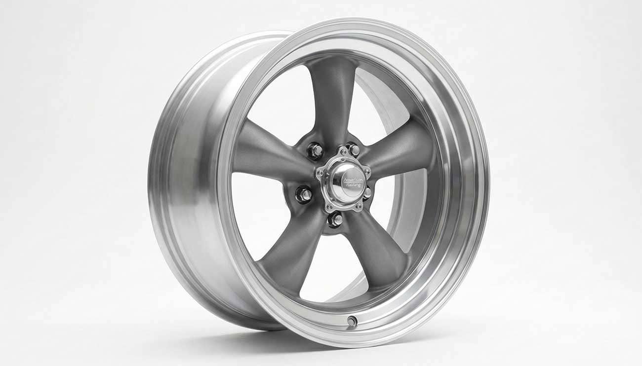 American Racing Torq Thrust wheels showcasing the iconic five-spoke design with polished lip and gray center