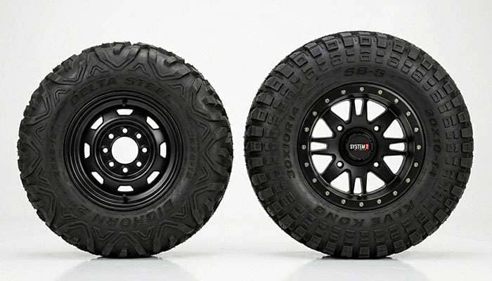 ATV wheel and wider UTV wheel compared showing difference in width and offset