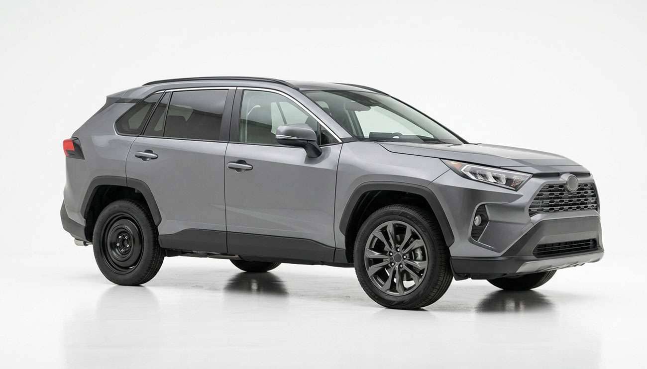 Compact AWD crossover with a temporary donut spare mounted on the rear wheel