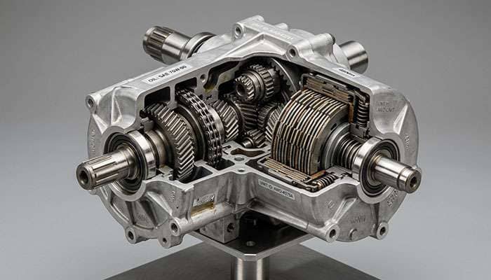 Cutaway view of AWD vehicle transfer case showing the internal components vulnerable to damage from mismatched tires