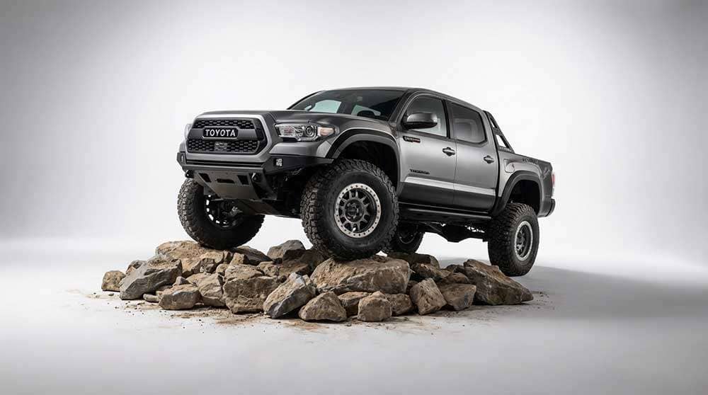 Off-road vehicle with beadlock wheels on challenging terrain showing real-world performance capabilities