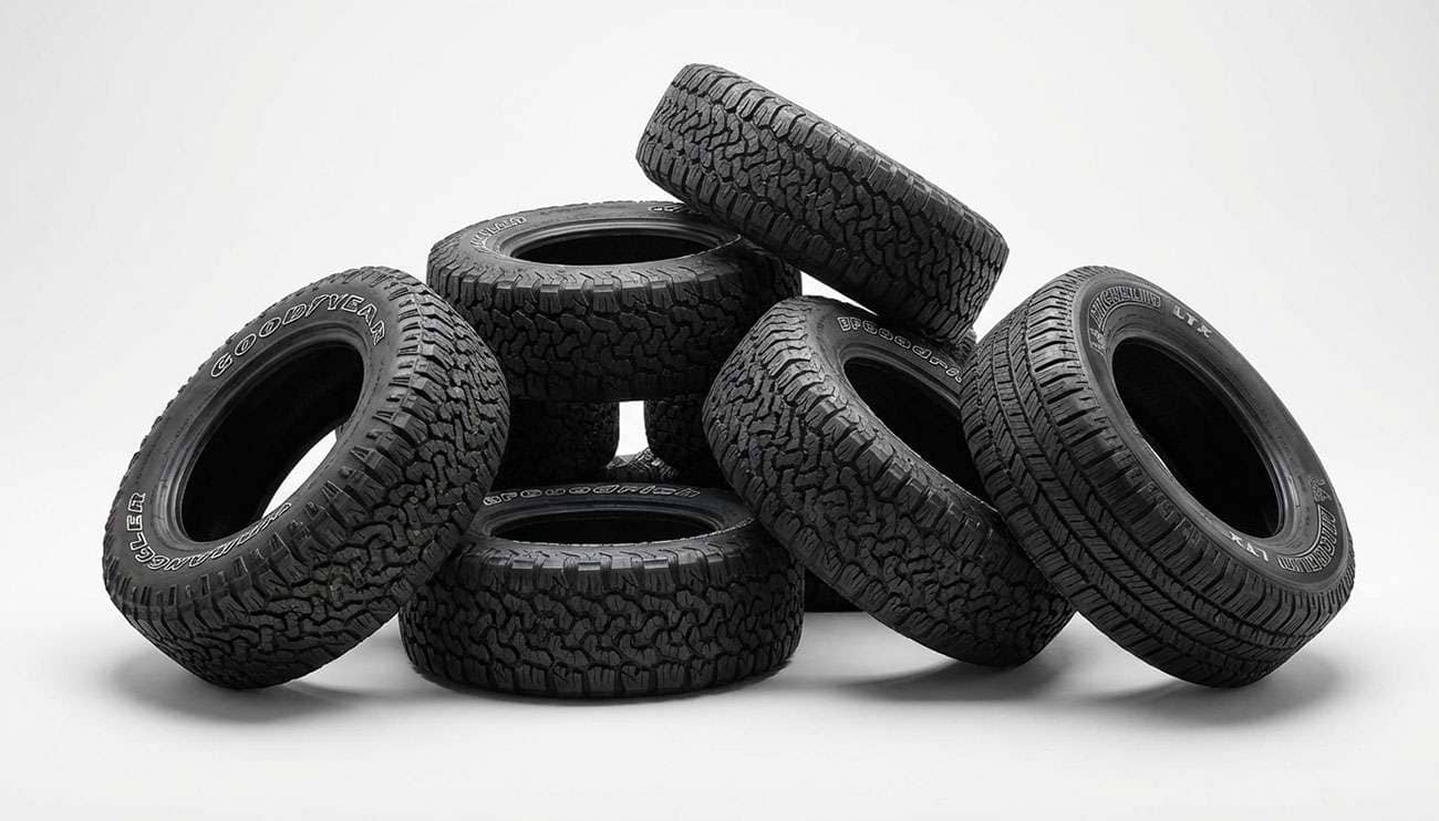 Best all-terrain tires for SUVs displayed with rugged tread patterns for snow and off-road performance