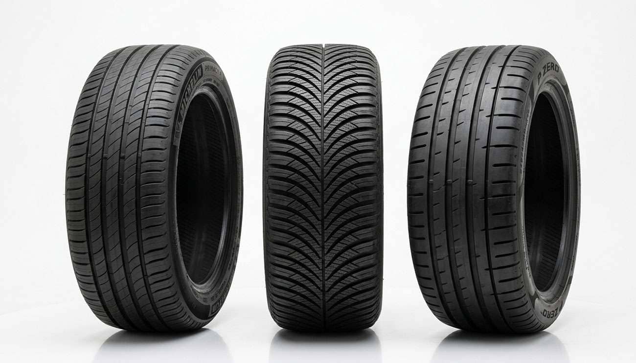 Lineup of 235/45R18 tires representing touring, all-season, and summer performance categories
