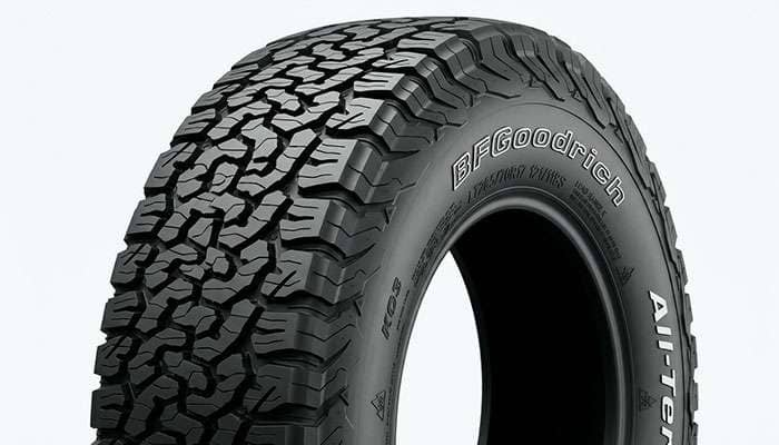 BFGoodrich All-Terrain T/A KO3 tire tread close-up showing aggressive sidewall lugs