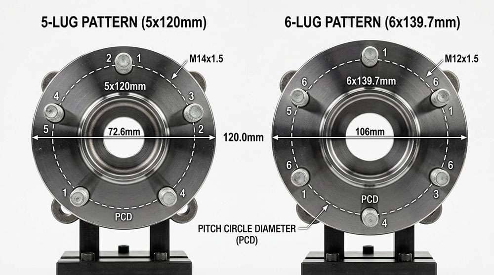 Comparison of bolt patterns between a 2002 Blazer LS and a 2000 S-10 LS vehicle wheels to check compatibility