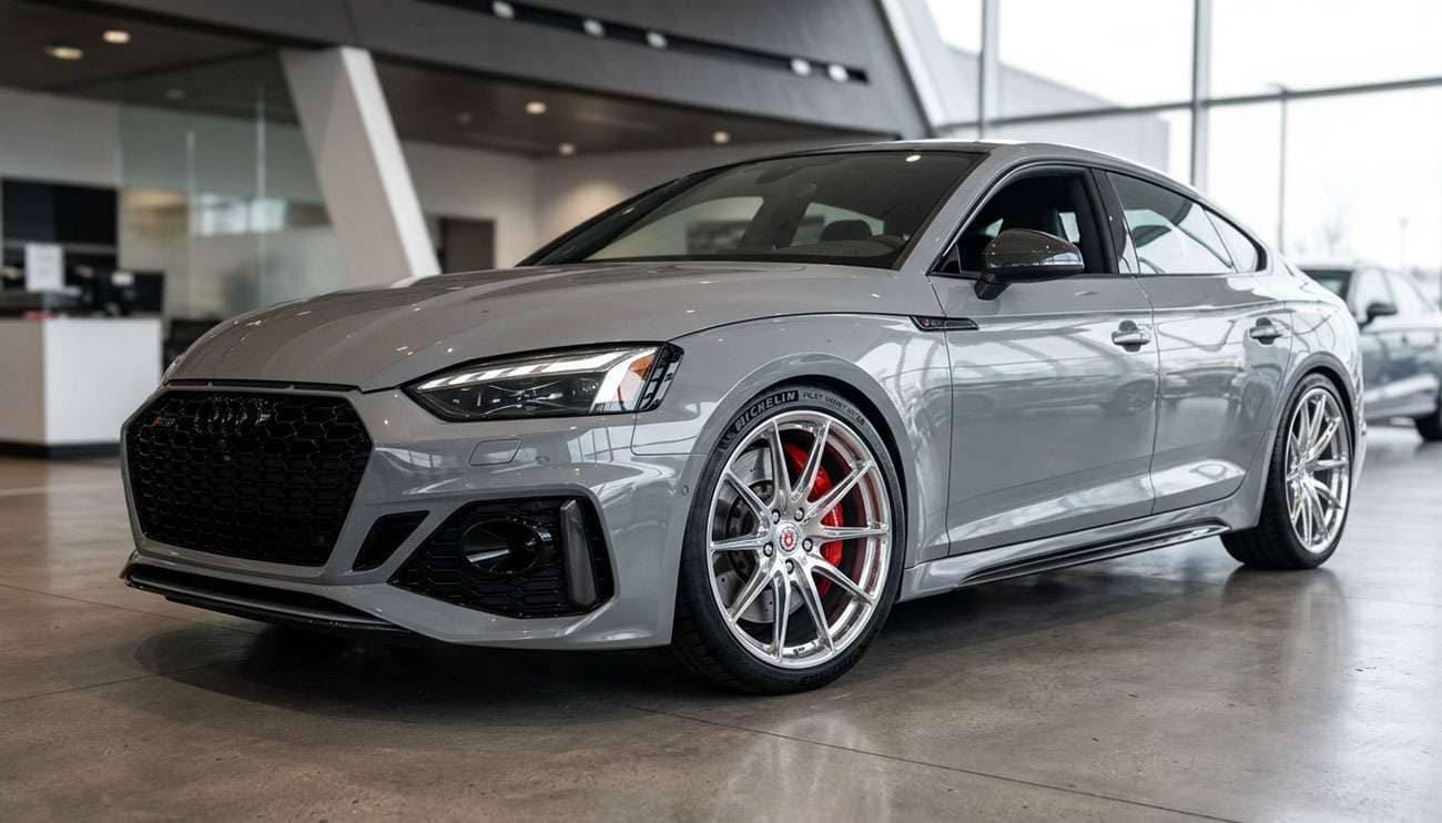 Car with upgraded larger aftermarket rims showing plus size wheel fitment