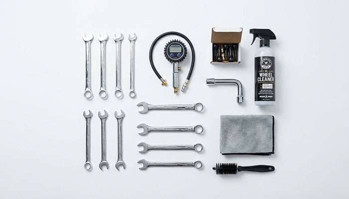 Infographic illustrating various car repair tools, parts, and maintenance steps with icons and placeholder text