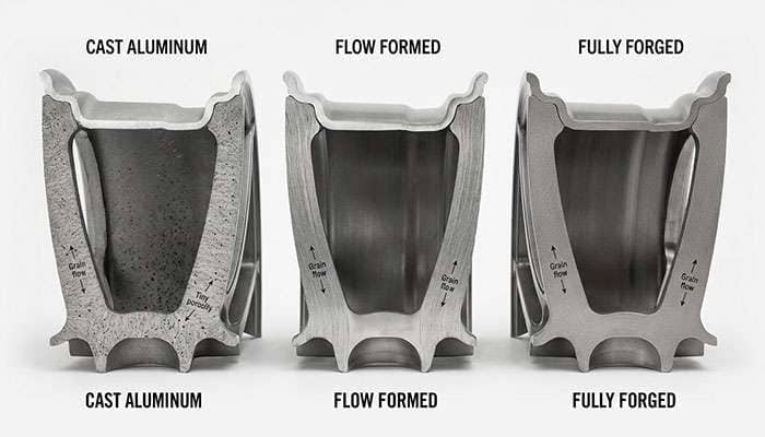 Comparison of cast, flow formed, and forged wheels highlighting their real differences by Advanced Structural Technologies