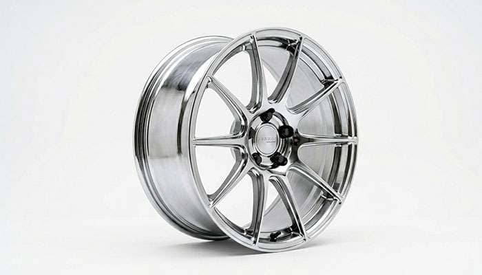Chrome powder coated wheel showing a bright chrome-like finish