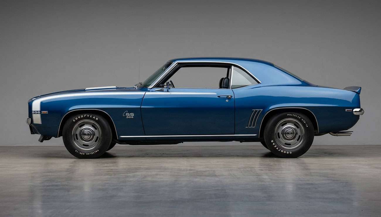 Classic 1960s American muscle car showing the characteristic small diameter wheels and tall sidewall tire proportions typical of the era