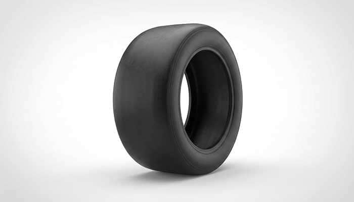 Competition racing tire with slick surface ready for motorsport use