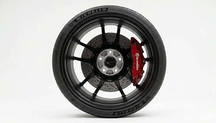 Rear view of a concave wheel showing the recessed pocket behind the spokes around a brake caliper
