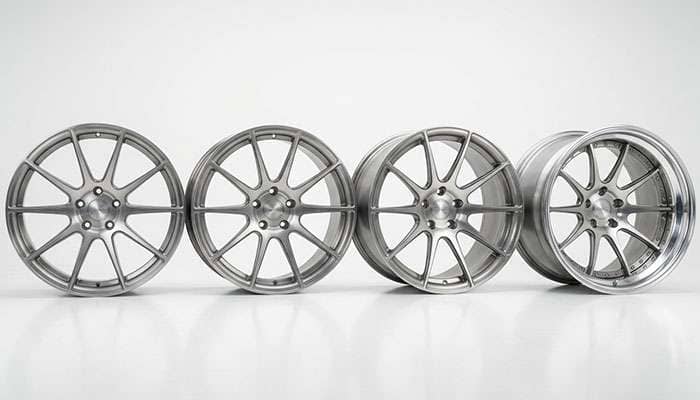 Four wheels arranged from flat to deep dish showing increasing concavity depth