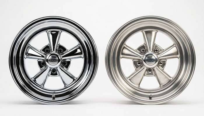 Cragar chrome wheel finish next to polished aluminum finish