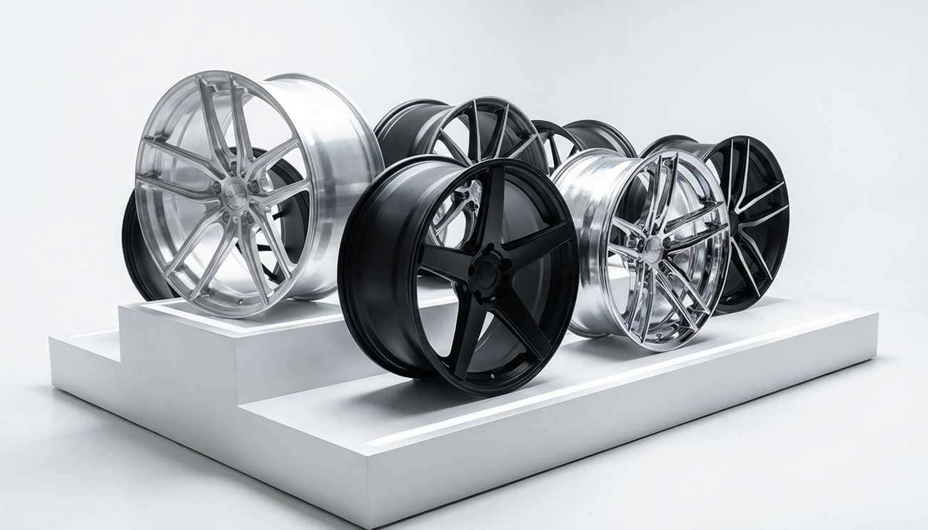 Custom aftermarket rims and wheels guide showing various alloy wheel styles and finishes