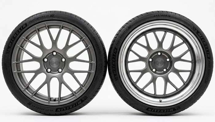 Diagram comparing a flush high-offset wheel and a deep dish low-offset wheel of the same width