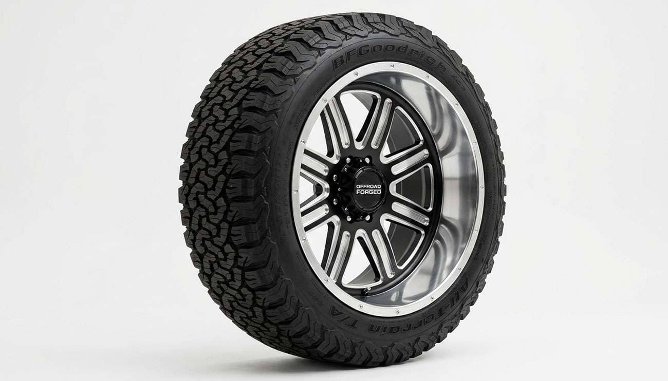 22x10 aftermarket wheel with an aggressive lip mounted on a lifted pickup truck