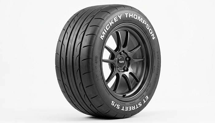 Mickey Thompson ET Street S/S drag radial showing DOT-legal tread pattern and sidewall markings