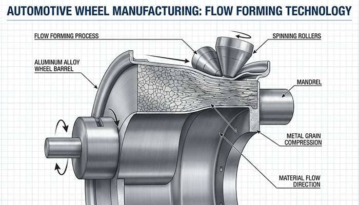 Banner explaining the advanced manufacturing process of flow forming technology