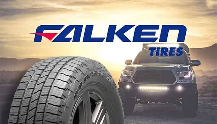 Falken tire display showcasing high-performance models and motorsports heritage branding