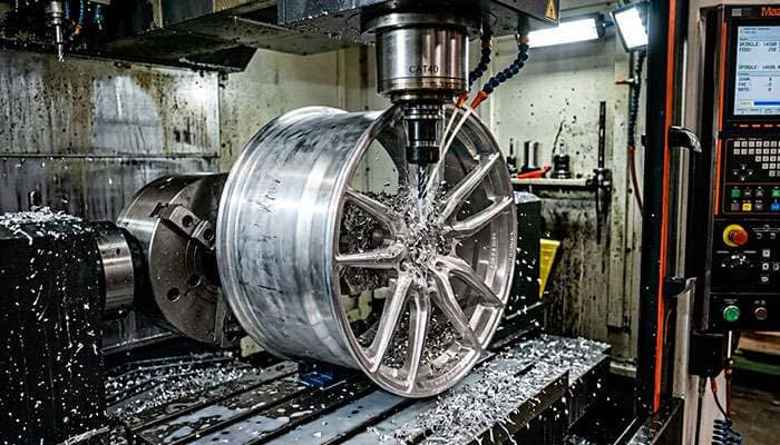 Forged wheel being CNC machined from a solid billet of 6061-T6 aluminum