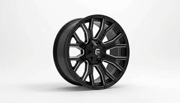 Fuel FC401 Brawl wheel in gloss black milled finish showing multi-spoke design for trucks