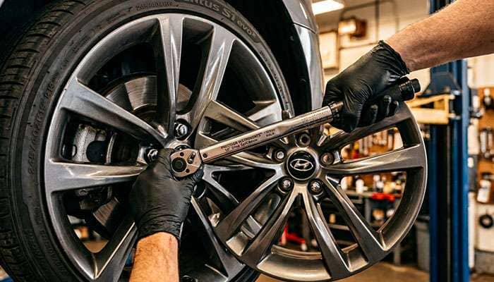 Torque specification table for tightening various bolts and nuts on 2010-2016 Hyundai Genesis Coupe front and rear