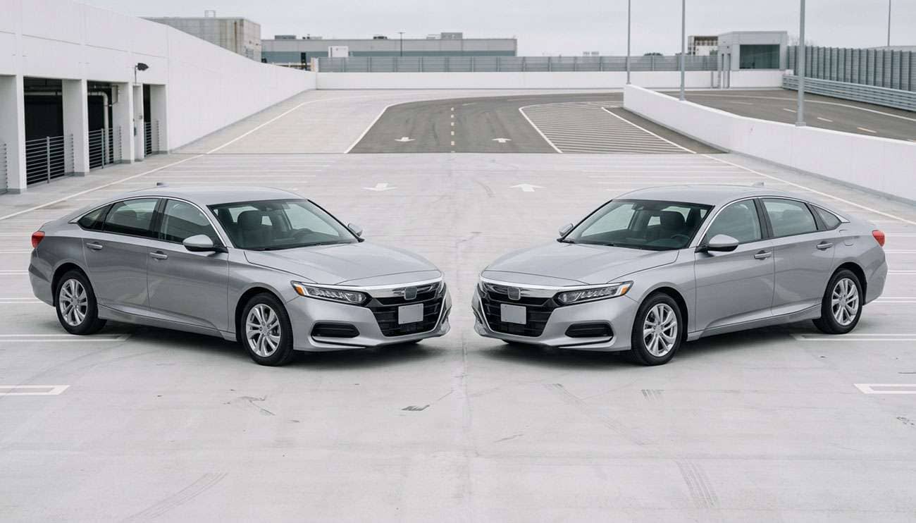 Two midsize sedans positioned side by side for tire brand performance comparison