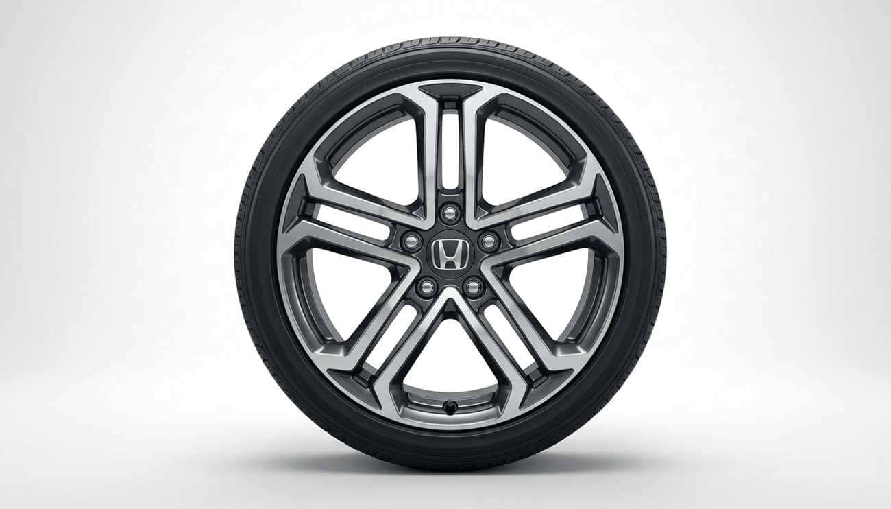 Honda Accord alloy wheel and rim close-up showcasing 5x114.3 bolt pattern and modern spoke design