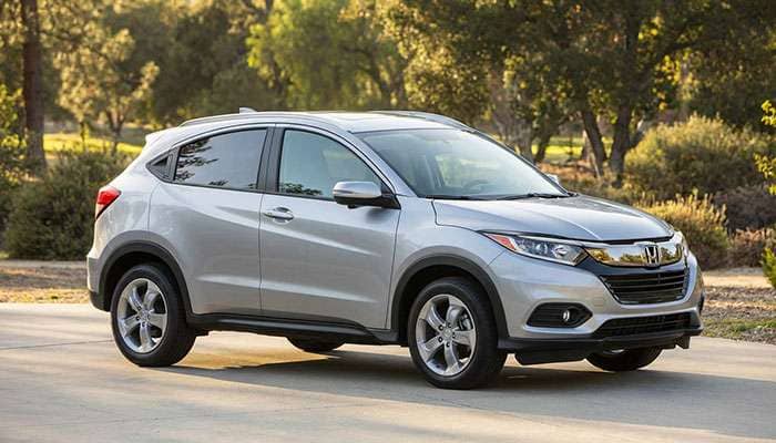 2019 Honda HR-V parked outdoors, showcasing its compact SUV design and sleek exterior features