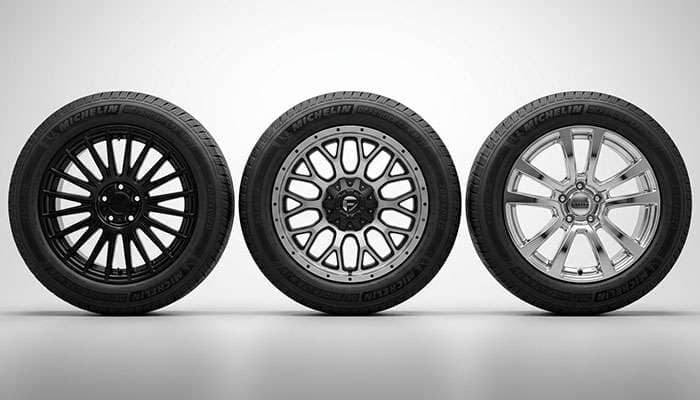 Selection of aftermarket wheel styles and finishes compatible with the Honda Passport, including gloss black, machined, and polished alloy options displayed side by side.