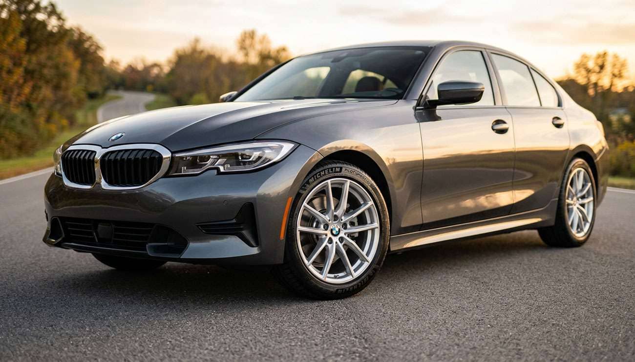 New tires mounted on a vehicle ready for the break-in period on a smooth road