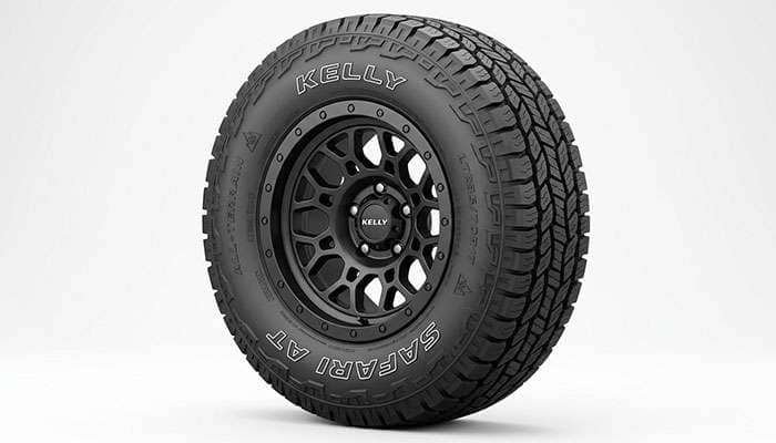 Kelly Safari AT all-terrain tire mounted on a pickup truck wheel