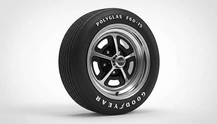 Keystone Klassic wheel featuring five scooped-edge spokes with black accents against chrome finish