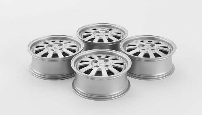 Set of four silver 14x5.5 OEM alloy daisy wheels for 1990-93 Mazda Miata with 4x100 bolt pattern