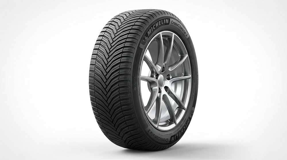 Michelin CrossClimate 2 tire with detailed tread pattern and alloy wheel