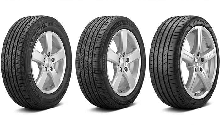 Comparison of different wheel sizes showing 16-inch, 17-inch, and 18-inch wheels side by side