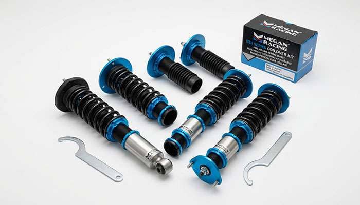 Nissan Altima 2019+ EZII Series Coilover Kit with black springs and blue adjustment collars on white background.