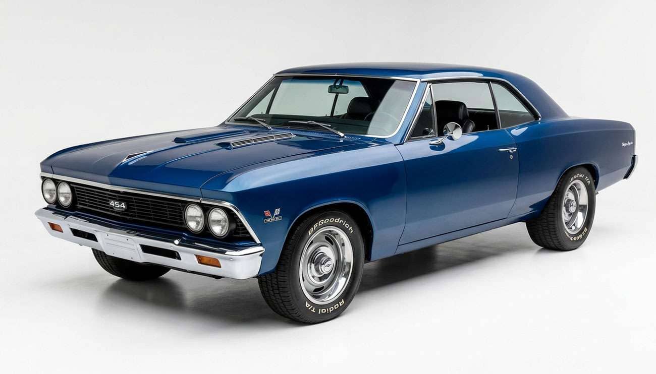 1968-74 Chevy Nova on 15-inch rally wheels with a wider rear tire and a slight rake