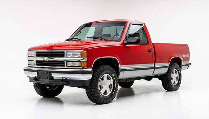 Stock height OBS Chevy K1500 4x4 pickup on 16 inch wheels with all-terrain tires
